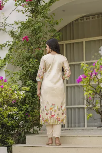  Viscose Assam Silk Embroidered Straight Kurta with Pant And Dupatta Set
