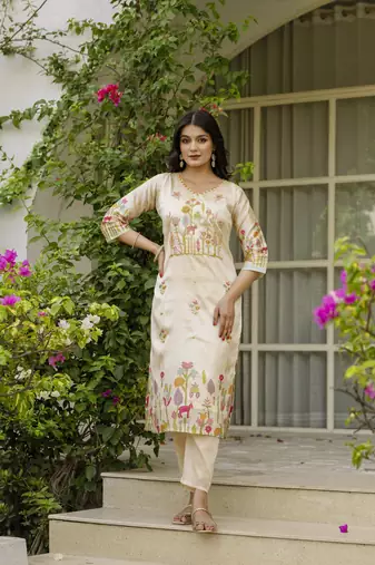  Viscose Assam Silk Embroidered Straight Kurta with Pant And Dupatta Set