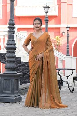 Silk blend gold beads and stone embellished border sarees 1