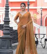 Silk blend gold beads and stone embellished border sarees