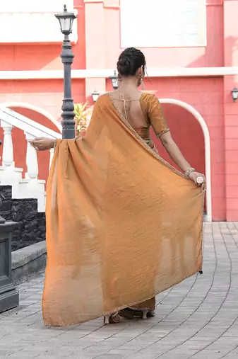Silk blend gold beads and stone embellished border sarees