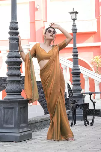 Silk blend gold beads and stone embellished border sarees