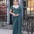 Silk blend teal solid embellished stone work sarees