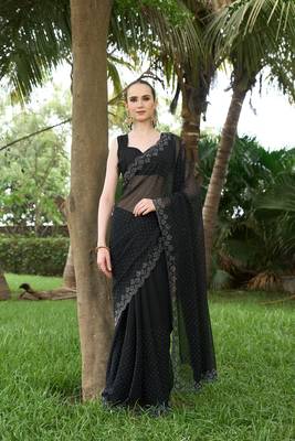 Georgette black stone swarovski work sarees 1