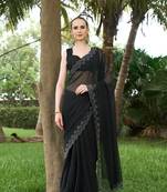 Georgette black stone swarovski work sarees