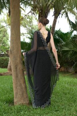 Georgette black stone swarovski work sarees 2