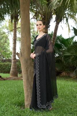 Georgette black stone swarovski work sarees 3