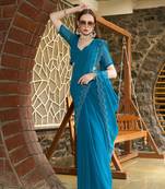 Georgette rama stone swarovski work sarees