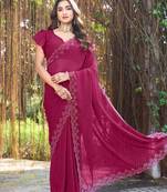 Georgette rani stone swarovski work sarees