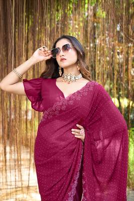 Georgette rani stone swarovski work sarees 3