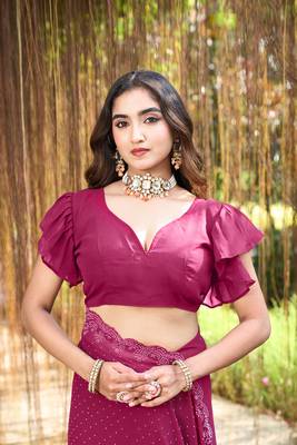 Georgette rani stone swarovski work sarees 4