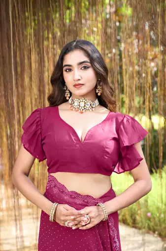 Georgette rani stone swarovski work sarees