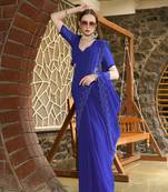 Georgette royal blue stone swarovski work sarees