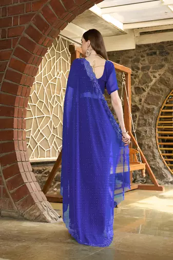 Georgette royal blue stone swarovski work sarees