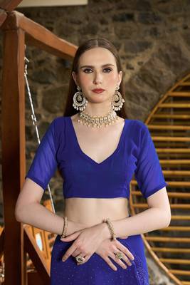 Georgette royal blue stone swarovski work sarees 5