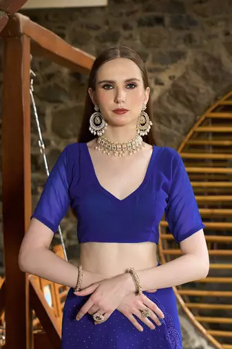 Georgette royal blue stone swarovski work sarees