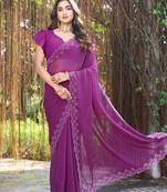 Georgette wine stone swarovski work sarees