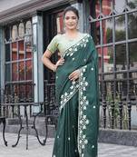 Silk blend green floral embroidered cut work sarees