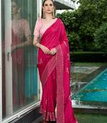 Silk blend pink floral zari cut-work  border sarees