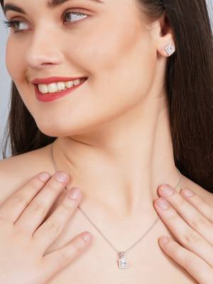 925 sterling silver white radiant diamond with cz studded pendant chain with earring set 5
