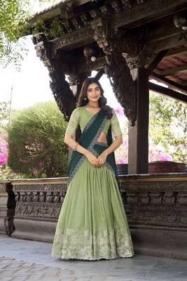 Green Sequins Gold Crush Fabric  Lehenga Choli With Dupatta 1