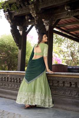 Green Sequins Gold Crush Fabric  Lehenga Choli With Dupatta 3
