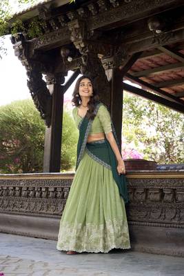 Green Sequins Gold Crush Fabric  Lehenga Choli With Dupatta 4