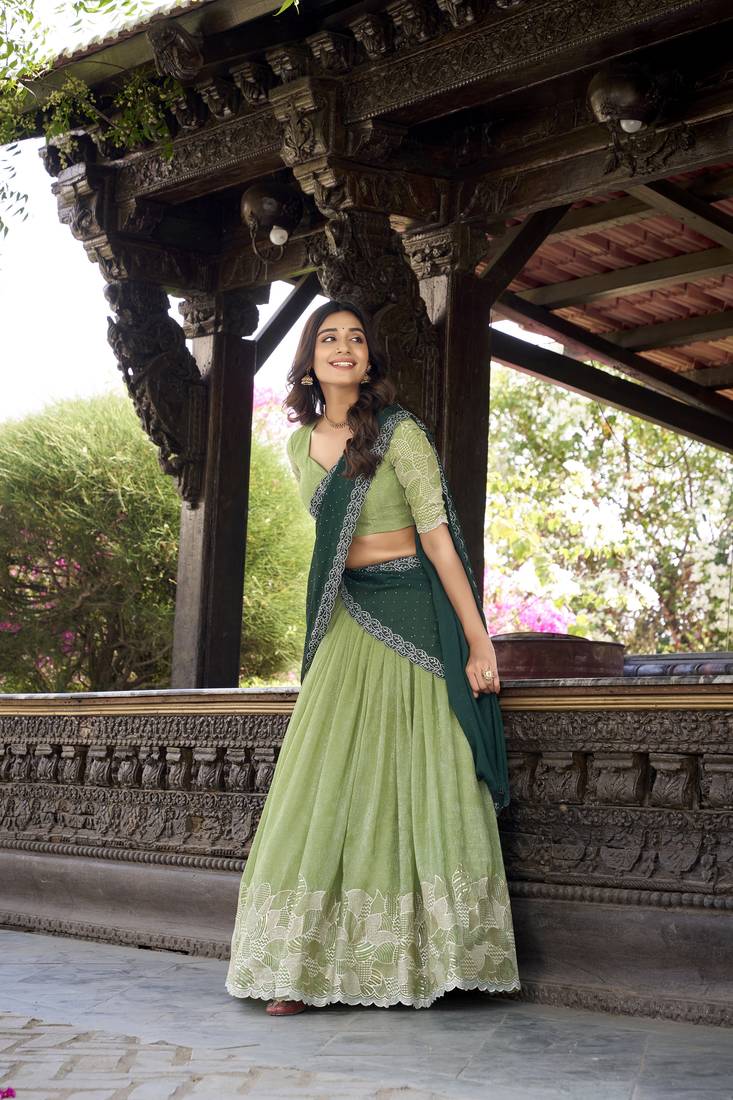 Green Sequins Gold Crush Fabric  Lehenga Choli With Dupatta