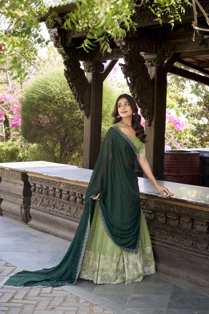 Green Sequins Gold Crush Fabric  Lehenga Choli With Dupatta