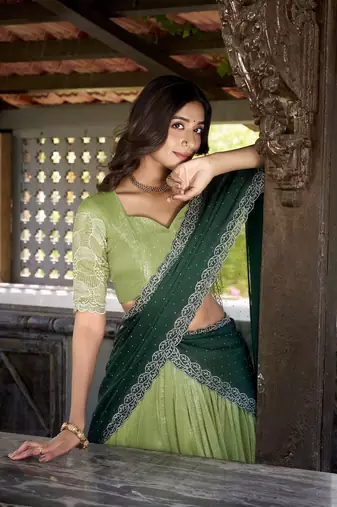Green Sequins Gold Crush Fabric  Lehenga Choli With Dupatta