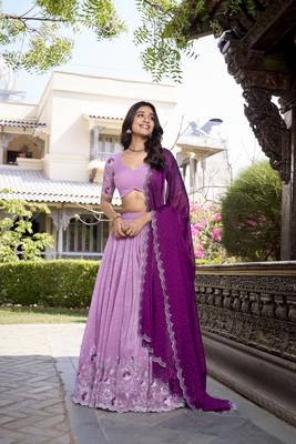 Purple Sequins Gold Crush Fabric  Lehenga Choli With Dupatta 1