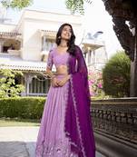 Purple Sequins Gold Crush Fabric  Lehenga Choli With Dupatta