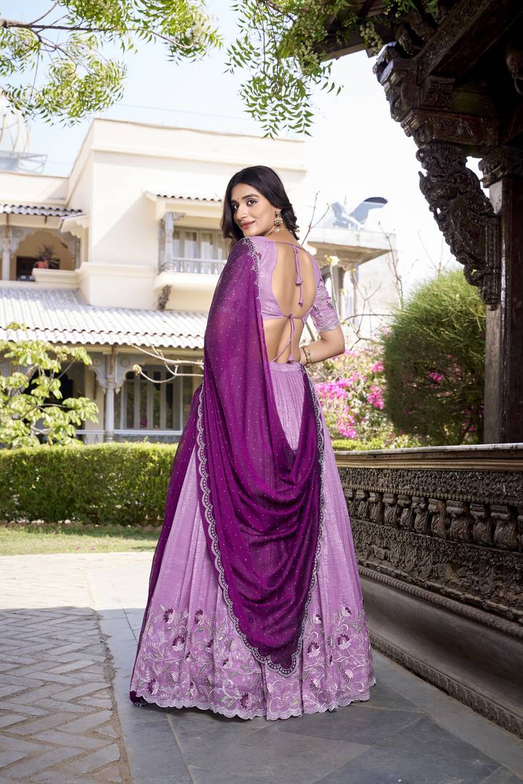 Purple Sequins Gold Crush Fabric  Lehenga Choli With Dupatta