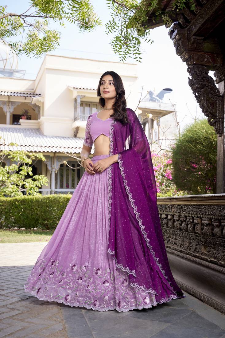 Purple Sequins Gold Crush Fabric  Lehenga Choli With Dupatta