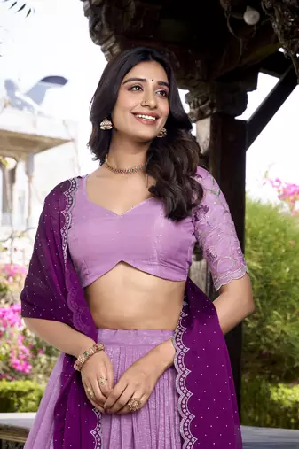 Purple Sequins Gold Crush Fabric  Lehenga Choli With Dupatta