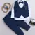 Boys cotton blend solid 4-piece suit set with waistcoat, shirt, pant, bowtie - deep blue