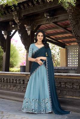 Sky Blue Sequins Gold Crush Fabric  Lehenga Choli With Dupatta 1
