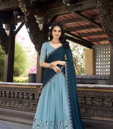 Sky Blue Sequins Gold Crush Fabric  Lehenga Choli With Dupatta