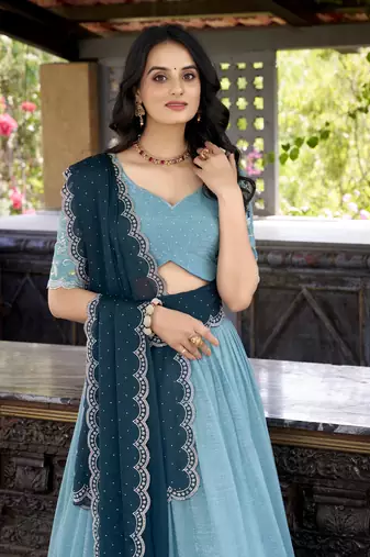 Sky Blue Sequins Gold Crush Fabric  Lehenga Choli With Dupatta