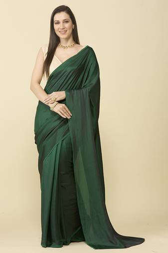 Dark green burfi silk blend saree shimmer blouse