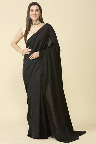 Black burfi silk blend saree shimmer blouse