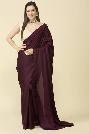 Wine burfi silk blend saree shimmer blouse
