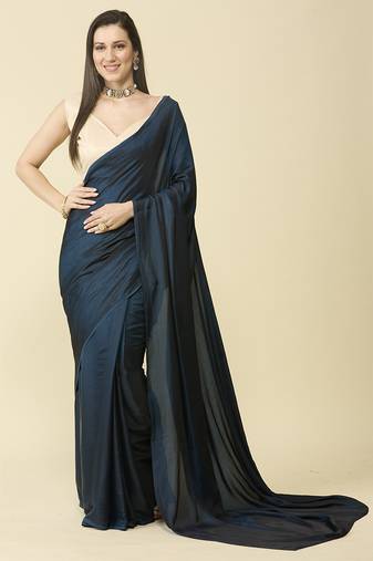 Navy blue burfi silk blend saree shimmer blouse