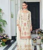 White embroidered chinon palazzo salwar suit