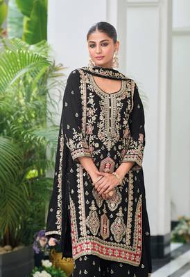 Black embroidered chinon palazzo salwar suit 2