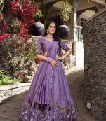 Lavender Vichitra Simmer Embroidered Lehenga Choli with Dupatta