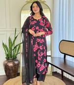 Black color georgette fabric printed smart readymade kurta set
