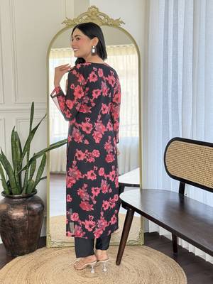 Black color georgette fabric printed smart readymade kurta set 2