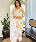 Off white color georgette fabric printed smart readymade kurta set