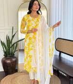 Yellow color georgette fabric printed smart readymade kurta set